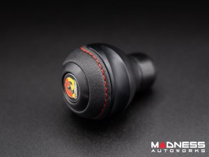 FIAT 500 Gear Shift Knob - Black Italy - Black Base/ Black Leather Top + ABARTH Logo